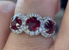 Round Cut Garnet &Lab Created Diamond 14k White Gold FN wedding &Engagement Ring