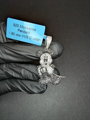 Massiver 925 Sterling Silber Iced Out VVS D Moissanit Mickey Mouse Anhänger