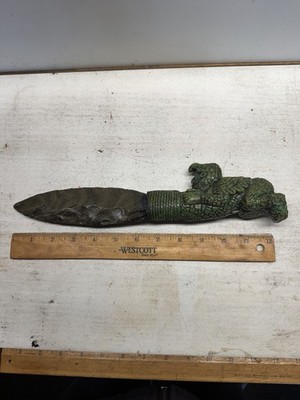 Rare Aztec Ceremonial Knife Mexican Art Knife Black Obsidian Hand Carved