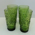 4 Vintage Anchor Hocking Lido Milano Avocado Green Crinkle 5.5" Tall Tumblers