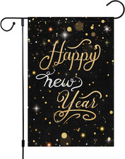 Happy New Year Garden Flag 12X18 Double Sided Vertical, Burlap Small Celebration