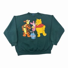 Vintage 90s Winnie The Pooh Tigger Piglet Sweatshirt Size XL Green Kidcore