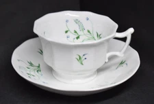 1840's English Staffordshire Sprig Ware Soft Paste Porcelain Tea Cup & Saucer