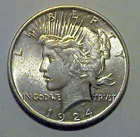 Peace Silver Dollar Coin, 1924, Very Nice.  Genuine (always).