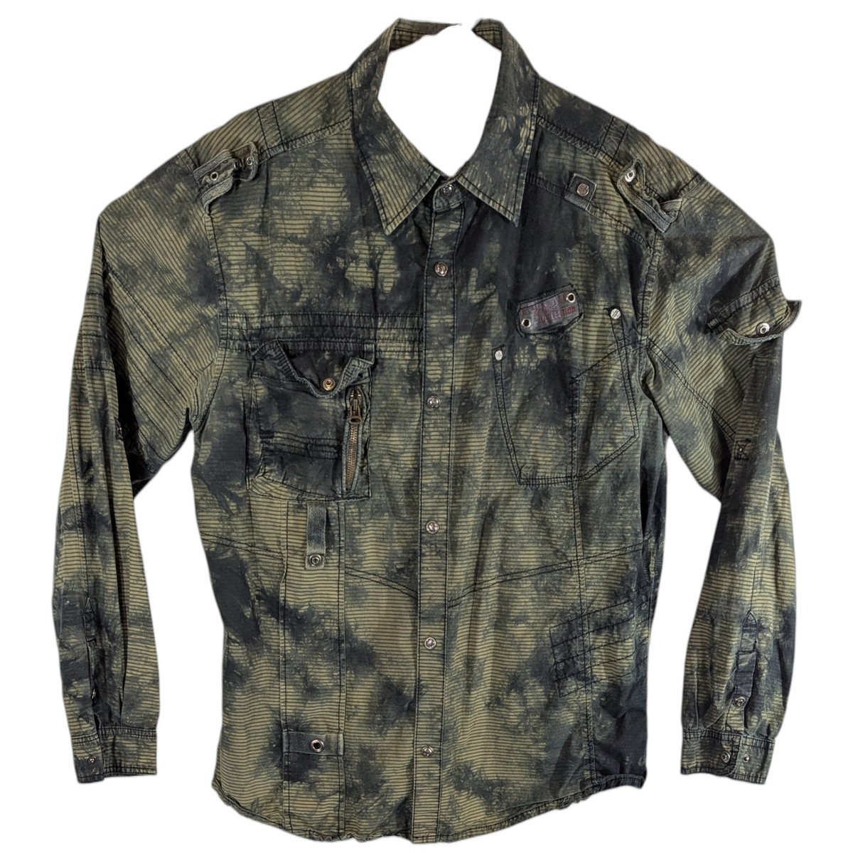 FUSAI Jeans Military Metal Snap Shirt Shirt Grunge Cyber Punk Y2K