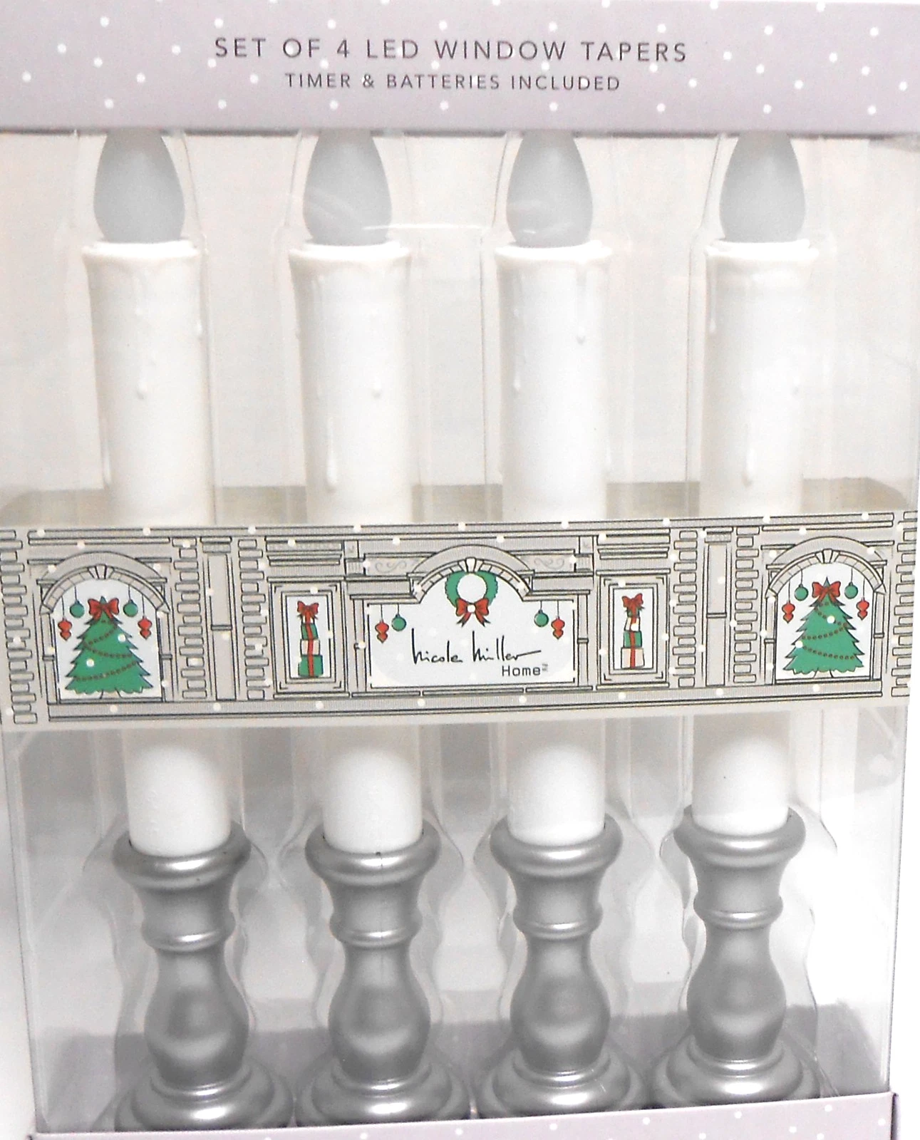 Martha Stewart 4 LED Window Taper Candles Silver Base Timer & Batteries Included - product detail image 2