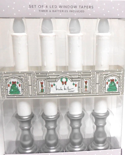 Martha Stewart 4 LED Window Taper Candles Silver Base Timer & Batteries Included image 2