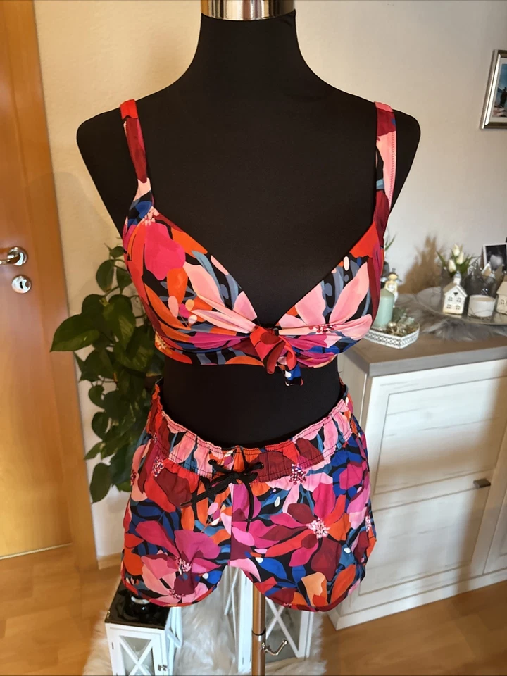 Wunderschönes Bikini-Set 3-teilig Bunt Gr 38 Oberteil 42 Wie Neu - Bild 3 von 4