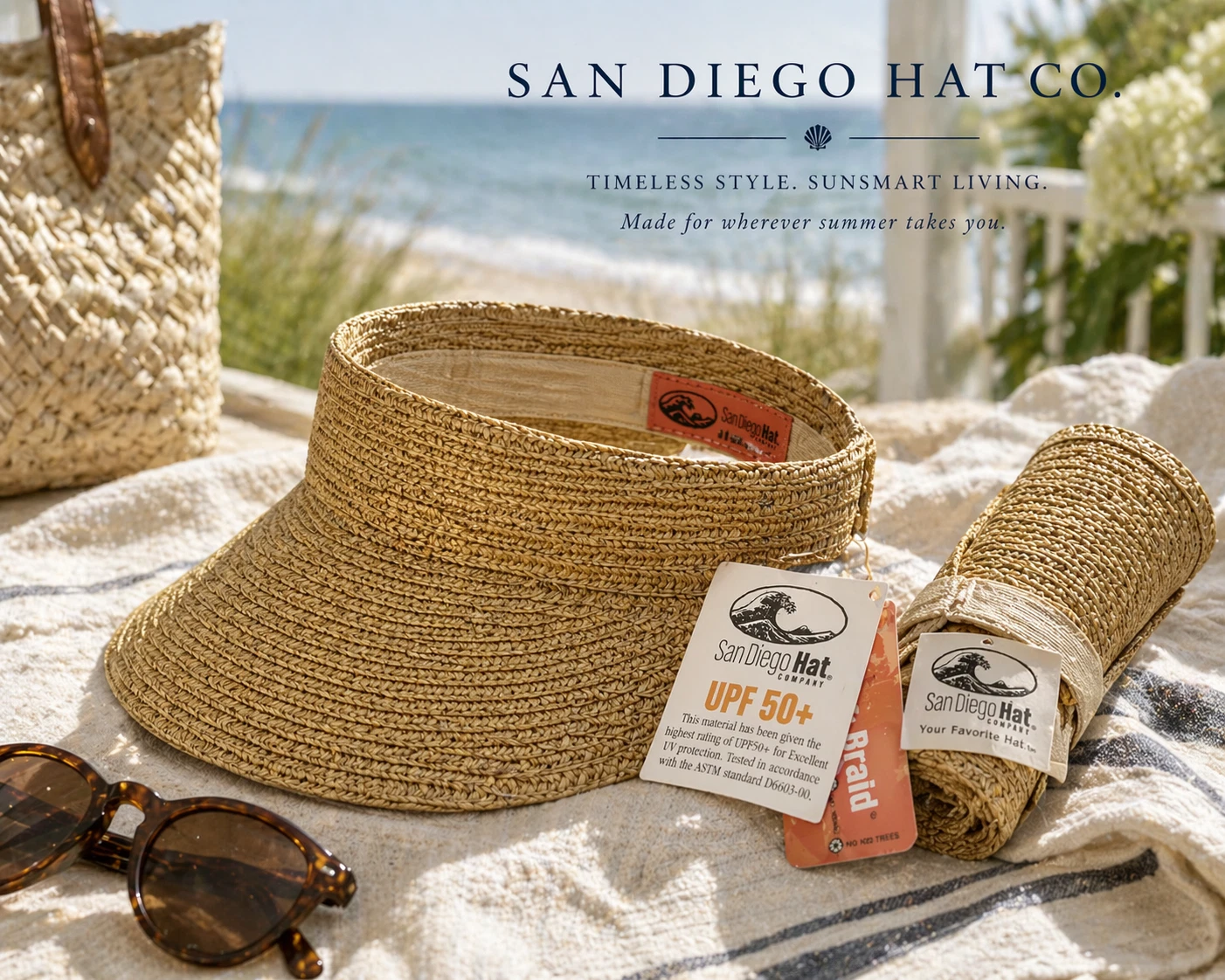 NWT San Diego Hat Co Raffia Straw Sun Visor Packable Roll Up UPF 50 Travel Beach