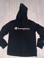 Champion kids Black Pullover Hoodie Sweatshirt Logo Hooded Size S