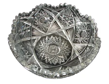 Antique ABP American Brilliant Cut Glass Crystal Bowl Hobstars Fans 8 1/4"