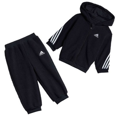adidas Baby Kinder Fleece Sherpa Teddy Boys Jogger Sweatjacke Hose Anzug Schwarz