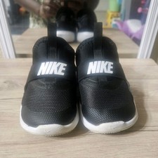 Nike Flex Runner Unisex Kids Slip-On Sneakers Black White Logo Comfort US 7