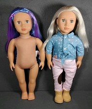 Our Generation Battat 18" Doll Lot of 2 Blonde & Blue Hair w/Riding Outfit