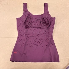 New Ruby Ribbon Embellished Sleek Shape Tank Cami Cherry Lacquer Rhinestone 42