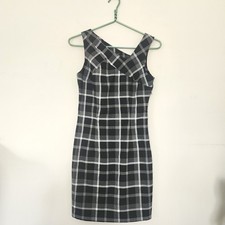A. Byer Womens Black White Plaid Asymmetrical Neck Sheath Mini Dress Size 3