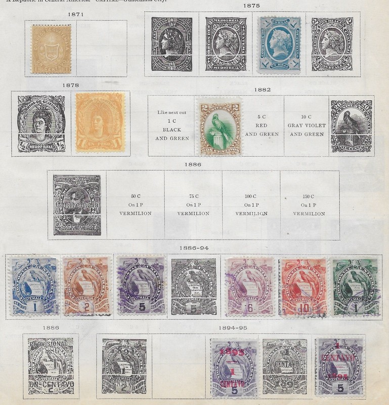 12 Guatemala Stamps from Quality Old Antique Album 1871-1895