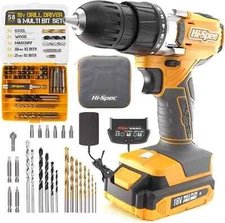 Hi-Spec 58 Pc Cordless Drill Driver 18V Battery Electric Screwdriver Set