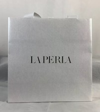 LA PERLA Paper Gift Bag 7 X 7 X 3  Pearl White with Gold Monogram And Inside
