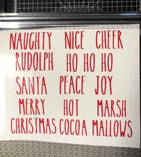 Sheet of 11 Christmas Word Vinyl Decals Ornaments, Mugs / D.I.Y, Small. Rae Dunn