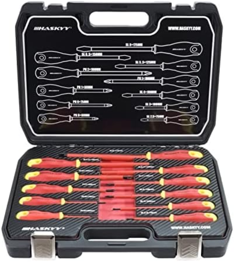 Set di 11 cacciaviti elettrici isolati VDE, 1000 V, set di cacciaviti a taglio e