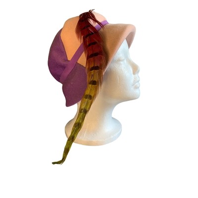 Ladies Pink and Purple Wool Hat with Long Feather Accent  display picture 3