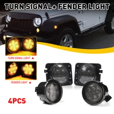 Front For Jeep Wrangler JK 2007-18 Turn Signal Lights Amber LED Blinker Smoked H