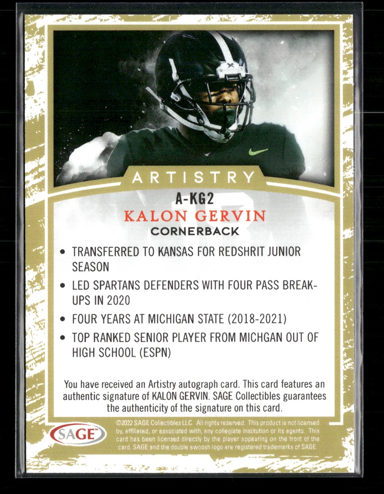 Kalon Gervin 2022 Sage Artistry Auto - Image 2 of 2