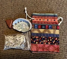 Black Hills~Sage~Cleanse~Abalone~Native American~Smudge Kit~Bag~Catlinite Bead