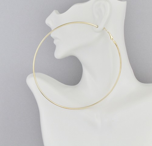 Pendientes de aro de oro grandes gigantes 3,75" de ancho 9,5 cm grandes delgados 2 mm aros de alambre eBay