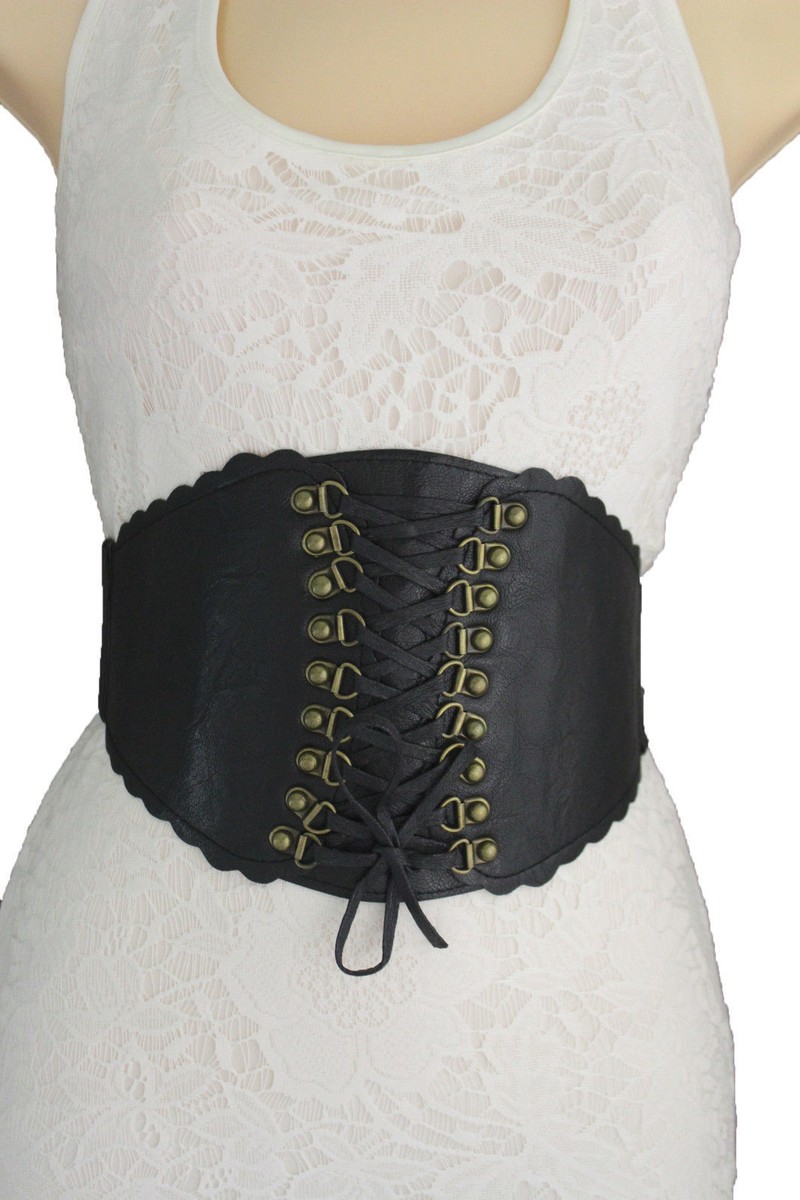 Women Black Belt Elastic Faux Leather Wide Corset High Waist  display picture 1