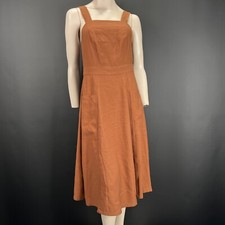 Oliver Bonas Rust Brick Brown Pinafore Dress Size 8 Midi Length Front Pockets