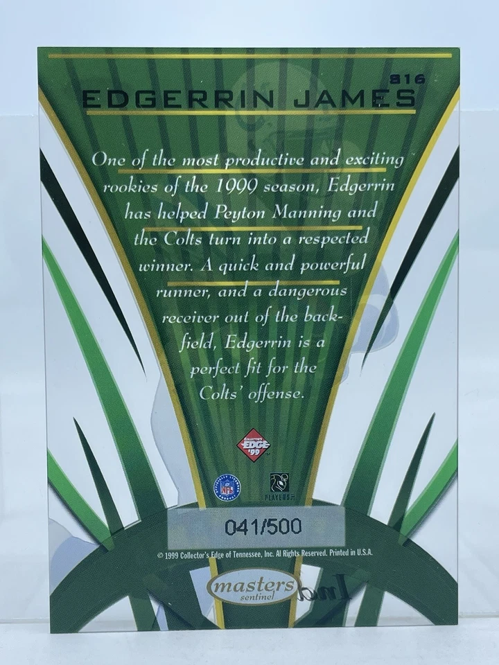 1999 Collector’s Edge Masters Sentinels Acetate Edgerrin James RC Rookie 041/500 - Image 2 of 4