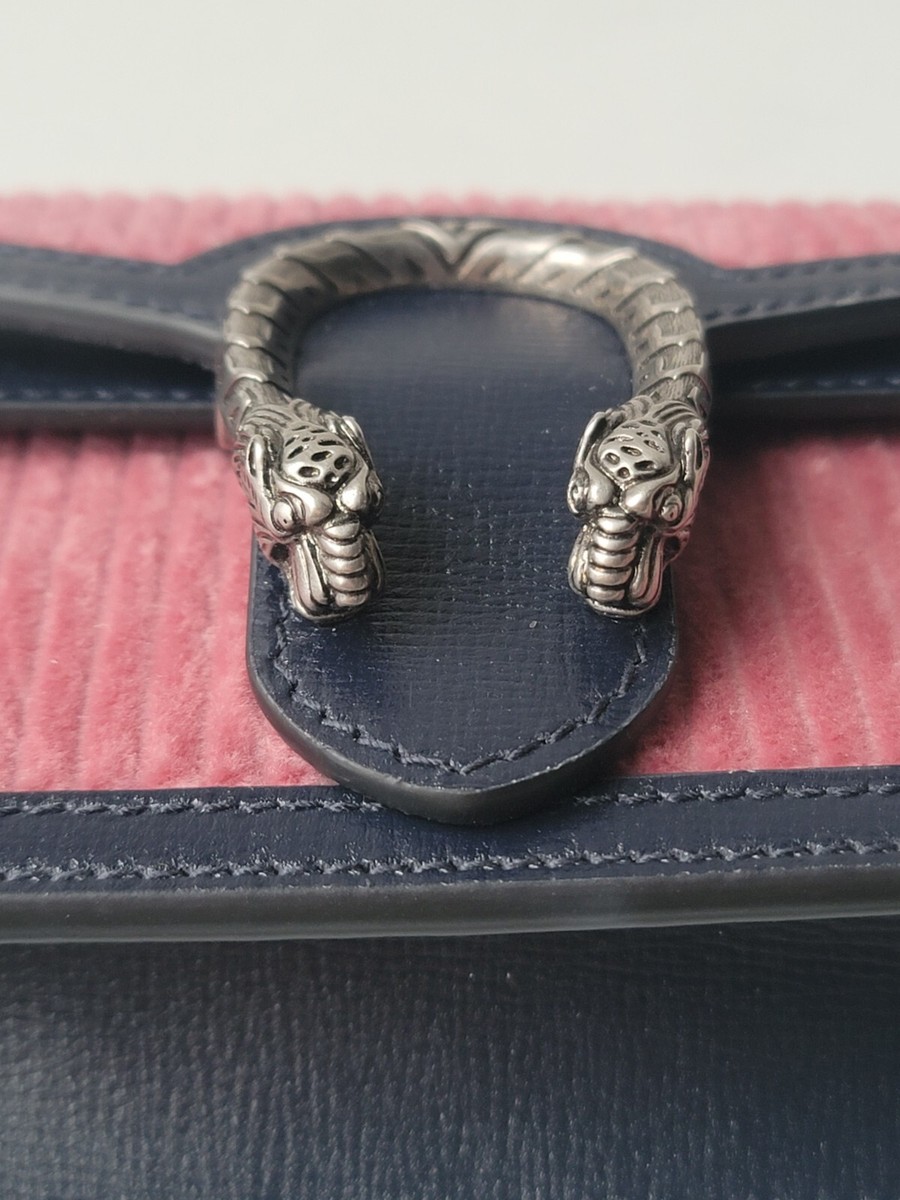 Gucci Dionysus Super Mini CrossBody Bag Pink Corduroy Navy Blue