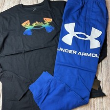 Under Armour Youth XL 18/20 Mountains Black Blue Long Sleeve Outfit Set NEW