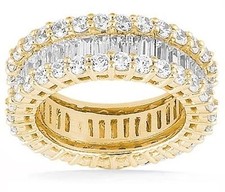 Round  Baguette Diamond Ring 14k Yellow Gold Eternity Band Size 7 VS2 6.50 tcw