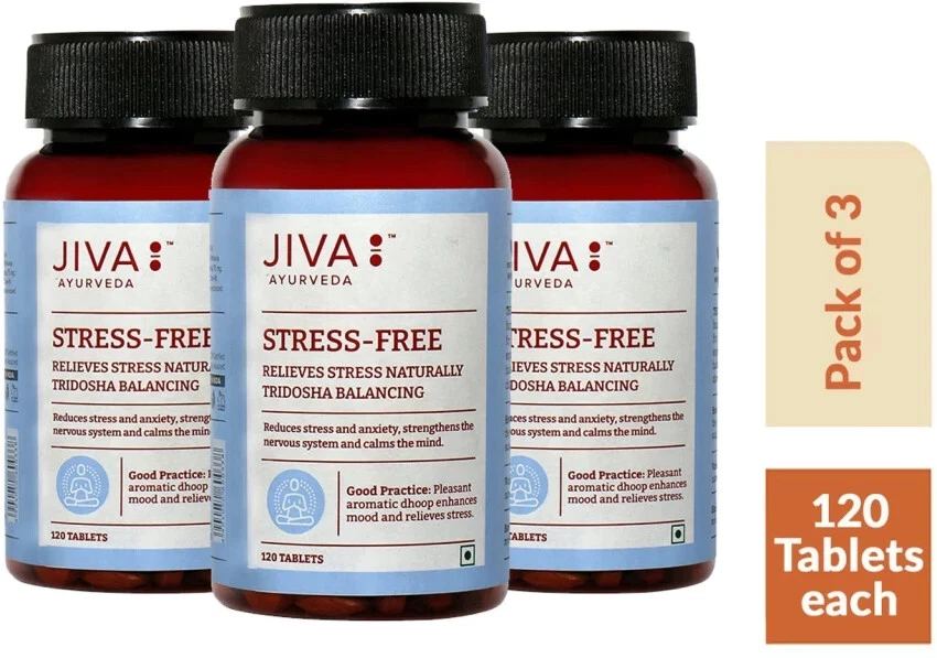 3 x Jiva Ayurveda Stress Free Tablets (120tab) Herbal Stress & Anxiety Wellness