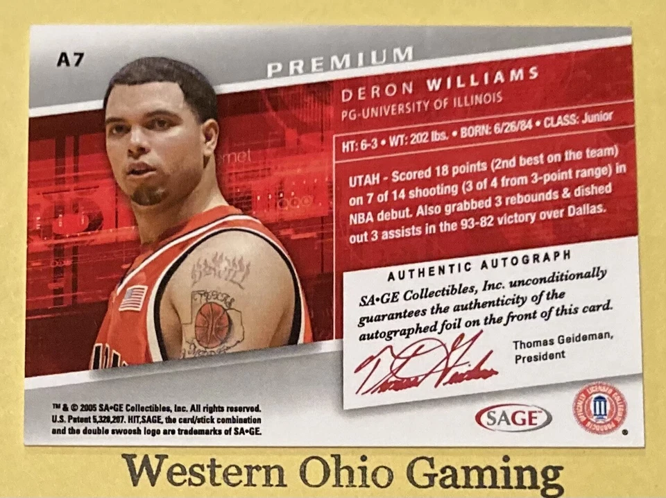 Sage Premium Deron Williams 2005 #A7 Platinum Rookie autógrafo auténtico #1/10 Foto 2 de 2