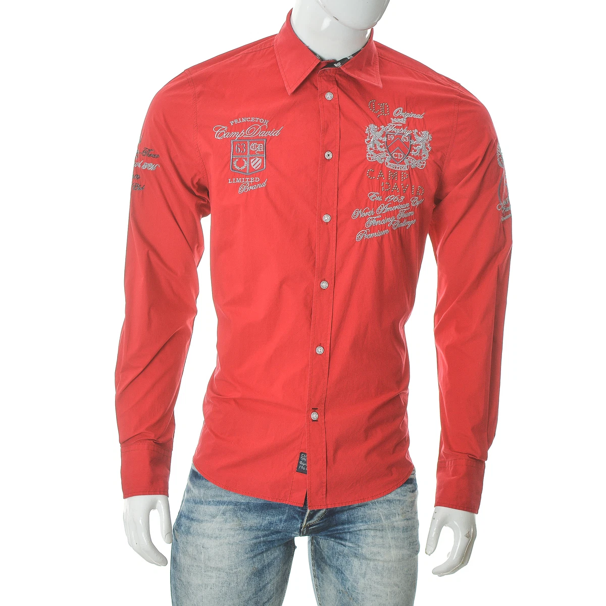 Camp David Limited Edition Men s Casual Shirt Embroidered Muscle Fit Red Medium