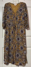 EVERLY Mustard/Tan Floral Midi Dress Size S 