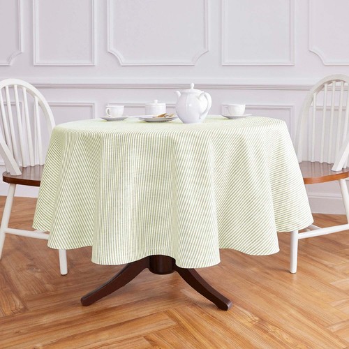 Solino Home Narrow Stripe Linen Round Tablecloth for Fall Kitchen Dining Party - 第 16/30 張圖片