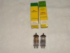 2 x 6DJ8/E88CC Amperex Tubes*Very Strong Pair*A-Frame-Dimpled Disk*NOS*NIB