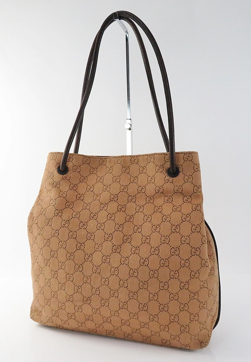 Authentic GUCCI Orange GG Canvas and Leather Tote Shoulder Bag Purse 55256