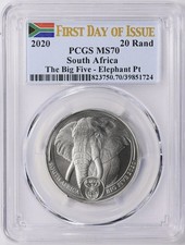 2020 South Africa The Big Five Elephant 1oz Platinum Coin PCGS MS70 FDOI 2588.00 per troy oz