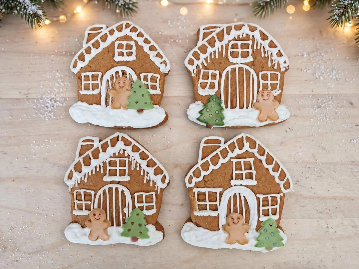 Weihnachtshaus - 4 Stück Kombi-Ausstecher für Plätzchen, Kuchen, Zuckerpaste, Fondant