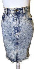 Vintage 80s JouJou Acid Wash Denim Pencil Skirt 5/6 High Waisted Ruffle Hem