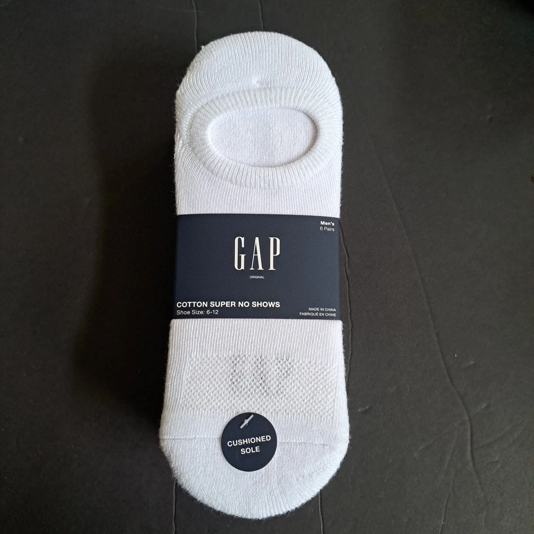 NEW 6 Pairs - GAP Cotton Super No Shows SOCKS WHITE MEN'S SIZE 6-12