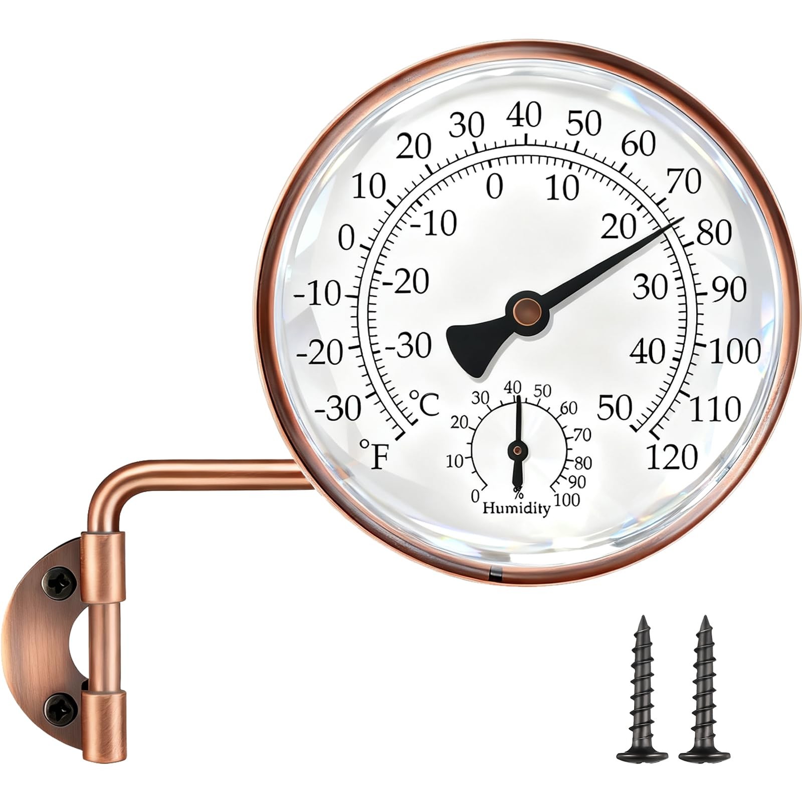Pacify 4 Inch Brass Outdoor Thermometer, Swivel Wall-Mount T