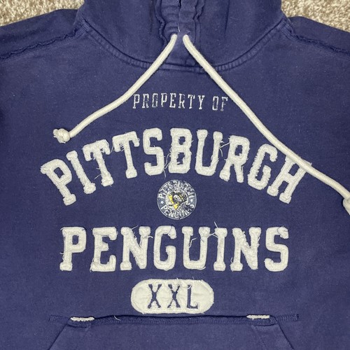 CCM Vintage Hockey Hombres Pittsburgh Penguins Sudadera con Capucha Grande Hockey Azul NHL - Imagen 2 de 8