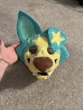 green and yellow fursuit mask+ character rights cosplay dog furry therian